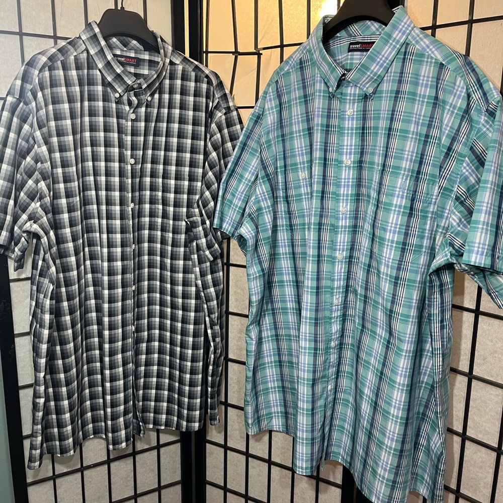 2 Roundtree & Yorke 3XT Multicolor Plaid Short Sleeve Button-Up Men Shirt